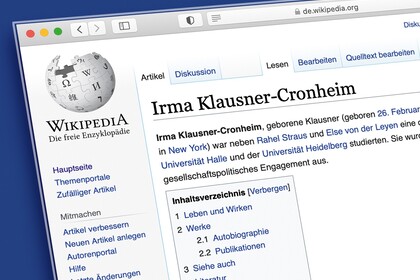 Wikipedia-Eintrag von Irma Klausner-Cronheim.