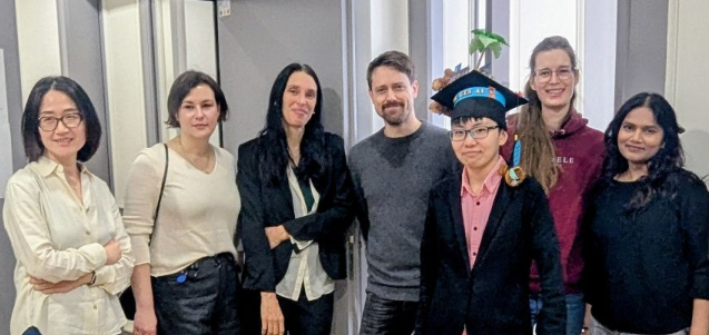 Yumeng besides her 3 supervisors and 3 colleages from Uni Mannheim.