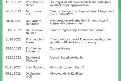 Zeitplan der Vorträge im Rahmen der Ringvorlesung Klimawandel an der Universität Mannheim. Link: Instagram-Post Ringvorlesung Klimawandel