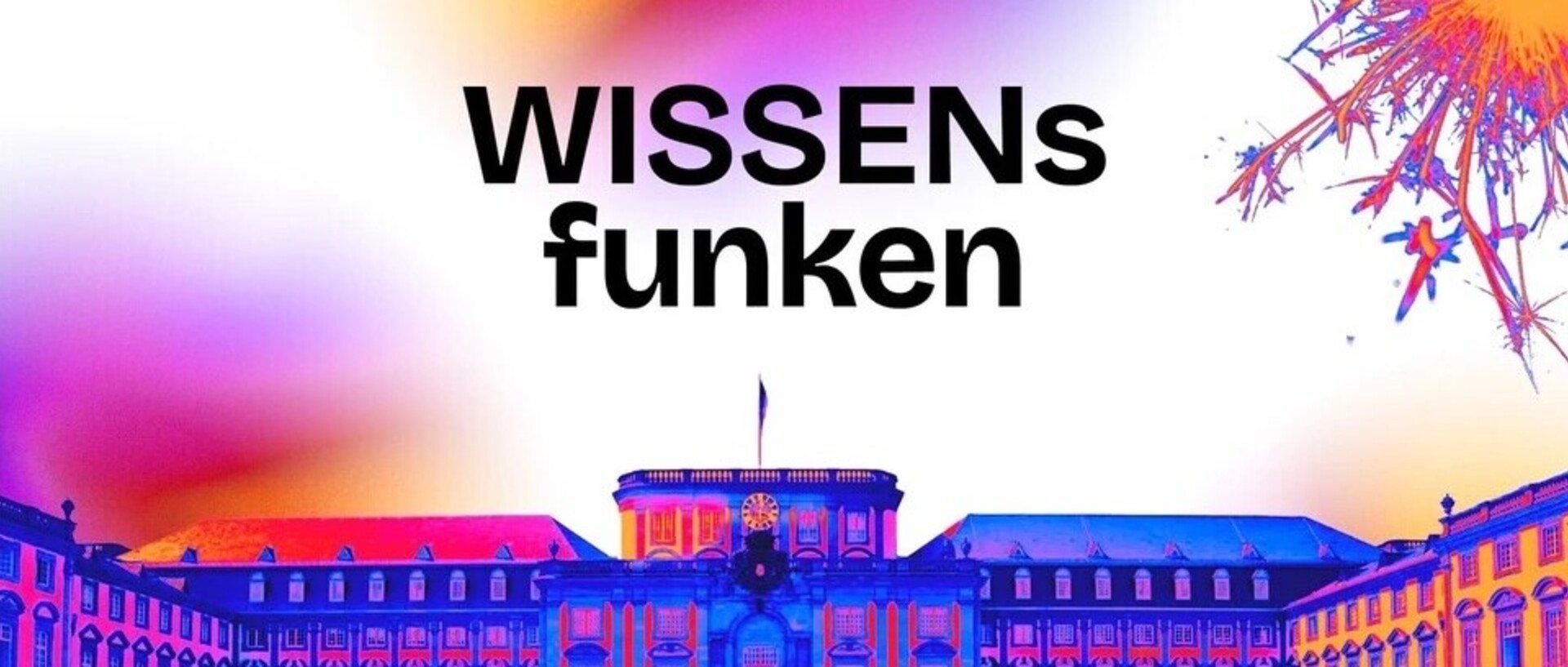 Mannheim Castle depicted in blue, orange and purple.