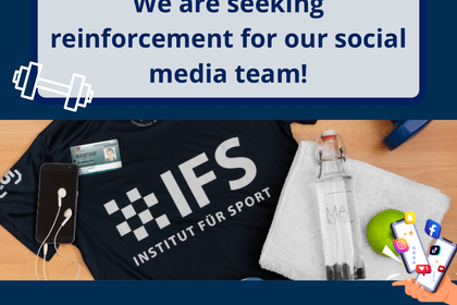 A IFS Tshirt with sports stuff lays on the ground. A text says Join our IFS team, we are seeking reinforcement for our social media team!