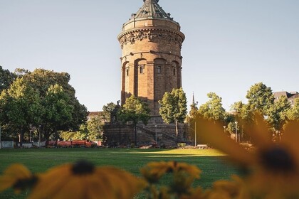 Mannheimer Wasserturm und angrenzende Parkanlage. Link: Instagram Post Sommerhitze 