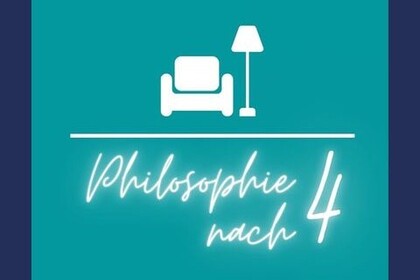 Grafik eines Sessels mit Stehlampe. Dazu der Text: Philosophie nach 4. Link: Instagram-Post Neuer Philosophie Podcast
