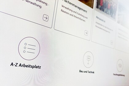 Screenshot einer Intranet-Seite im neuen Design. Zu sehen ist ein Icon mit der Unterzeile "A-Z Arbeitsplatz".