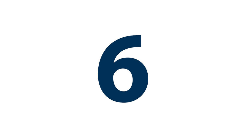 The number "six" can be seen in blue on a white background.