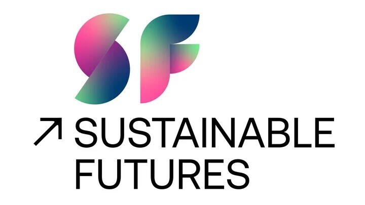 Logo von Sustainable Futures in den Farben blau, rosa und grün.