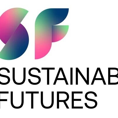 Logo von Sustainable Futures in den Farben blau, rosa und grün.