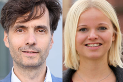Links: Georg W. Alpers hat dunkle Haare und einen Dreitagesbart. Rechts: Katharina Siebenhaar hat mittellange blonde Haare und lächelt in die Kamera