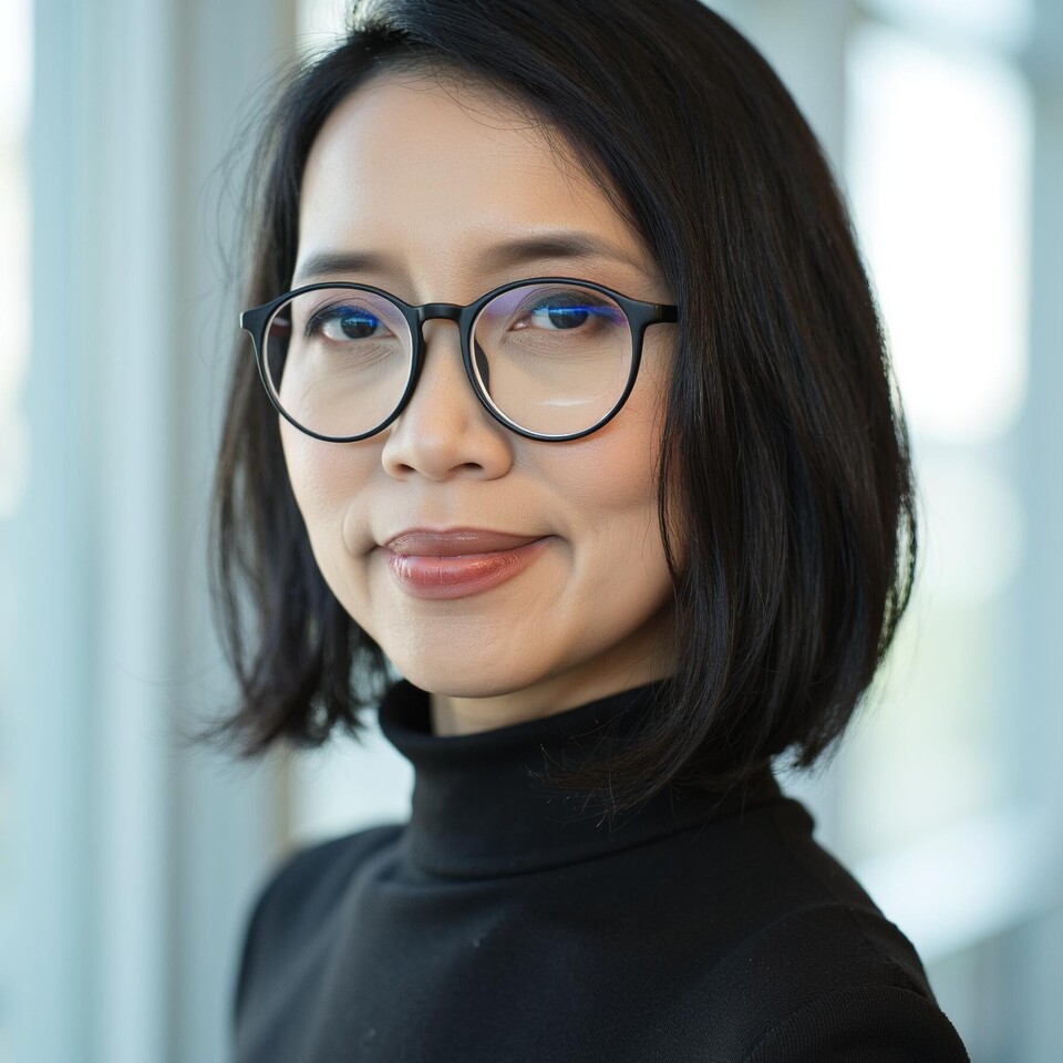 Portraitfoto der Forscherin Eirliani Abdul Rahman. Sie trägt einen schwarze Brille und einen schwarzen Rollkragenpullover. 