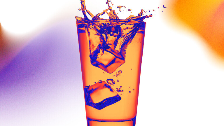 Bunte Grafiik: Ein Glas gefüllt mit Eiswürfeln, Orangenscheiben, Minzblättern und einem Strohhalm