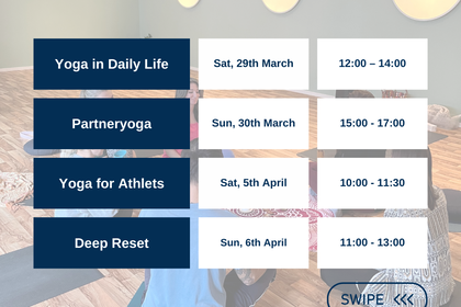 An overview of all our upcoming yoga workshops!?‍✨Whether you want to deepen your practice, explore new styles, or simply unwind, there’s something for everyone. Try one of our diverse and inspiring sessions!