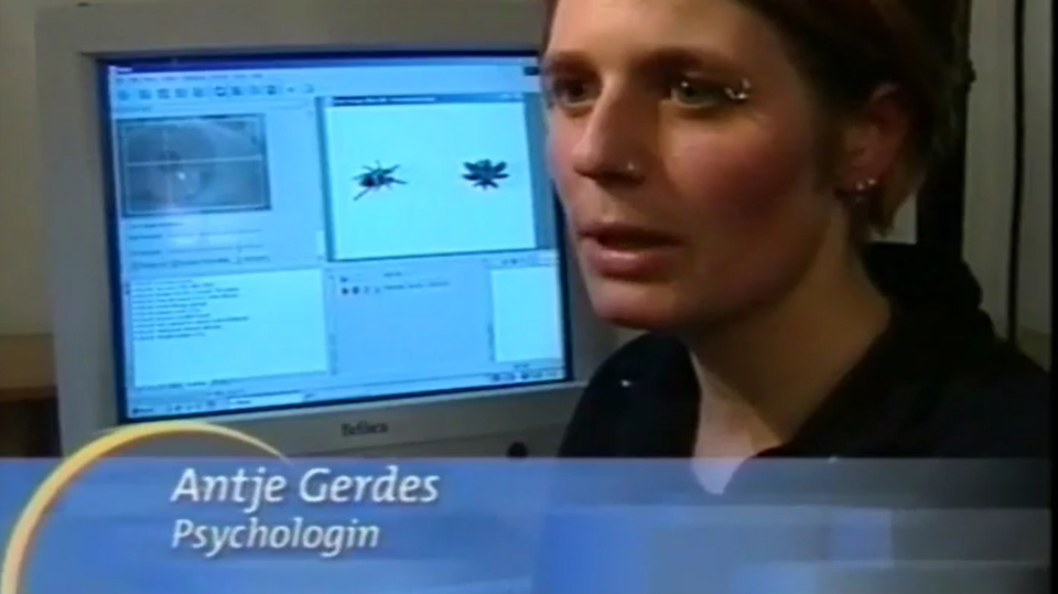 Antje Gerdes hat kurze blonde Haare. Sie trägt ein dunkles Oberteil und sitzt vor einem Computer