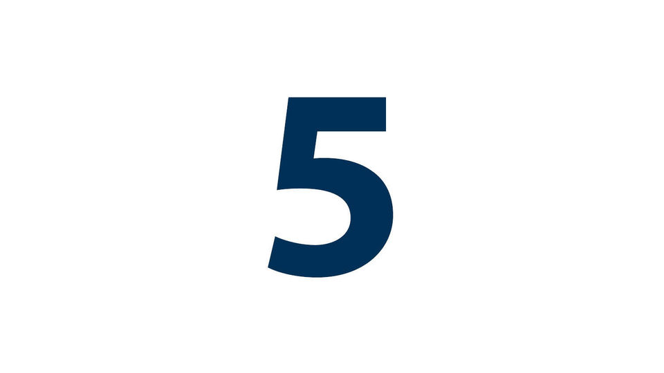 The number "five" can be seen in blue on a white background.