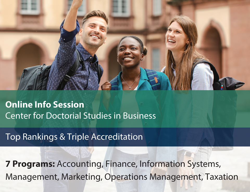 You can see an information sheet of the Graduate School on which various people are depicted and in the lower section there is information on the courses offered.
