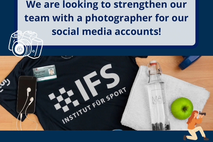 A tshirt with the ifs logo laying on the ground. A text says that we are searching for a photographer