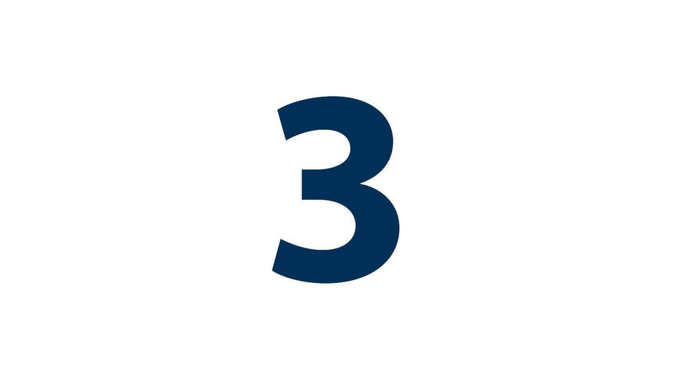 The number "three" can be seen in blue on a white background.